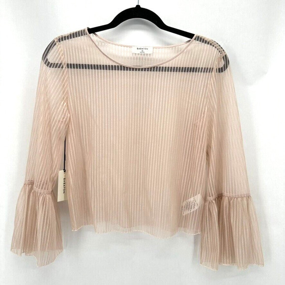 NWT Aritzia Babaton Humbert Blouse Womens XS‎ Sheer Lace Mesh Pink Coquette Boho - Picture 12 of 12